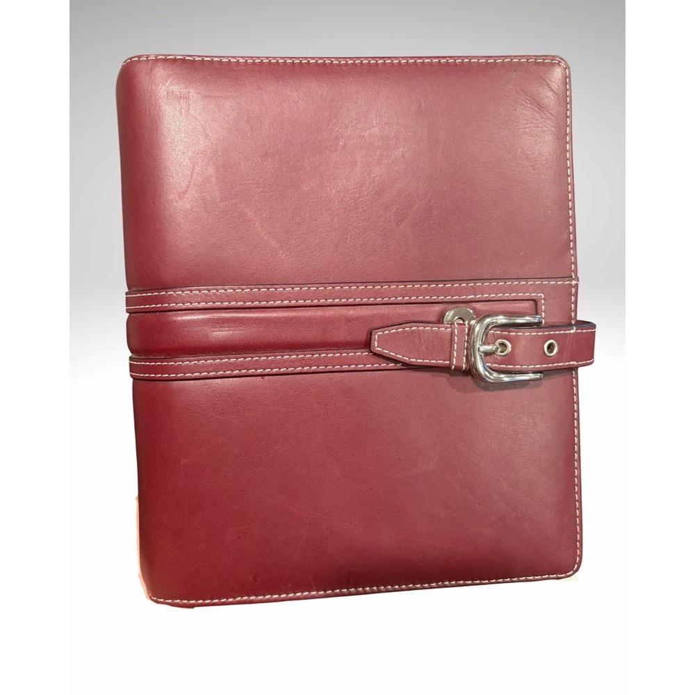 Franklin Covey Red Ox Blood Full-Grain Leather Planner Organizer Silver Buckle